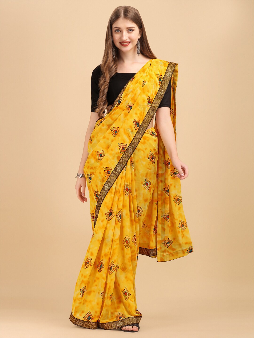 

Sangria Yellow Zari Printed Pure Georgette Saree