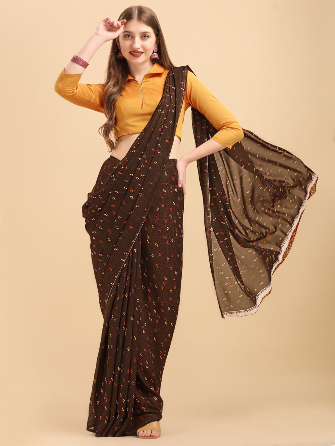 

Sangria Brown & Pink Pure Georgette Saree