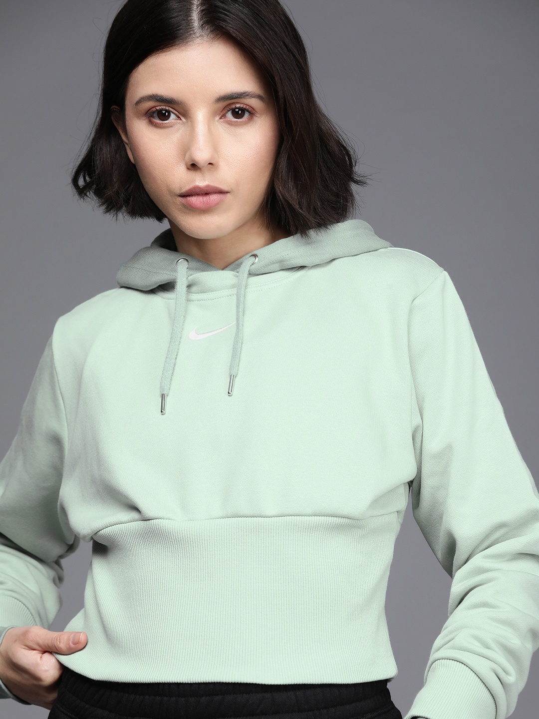 

Nike Women Sea Green Loose Fit NSW ICN CLSH FLC Hooded Crop Sweatshirt
