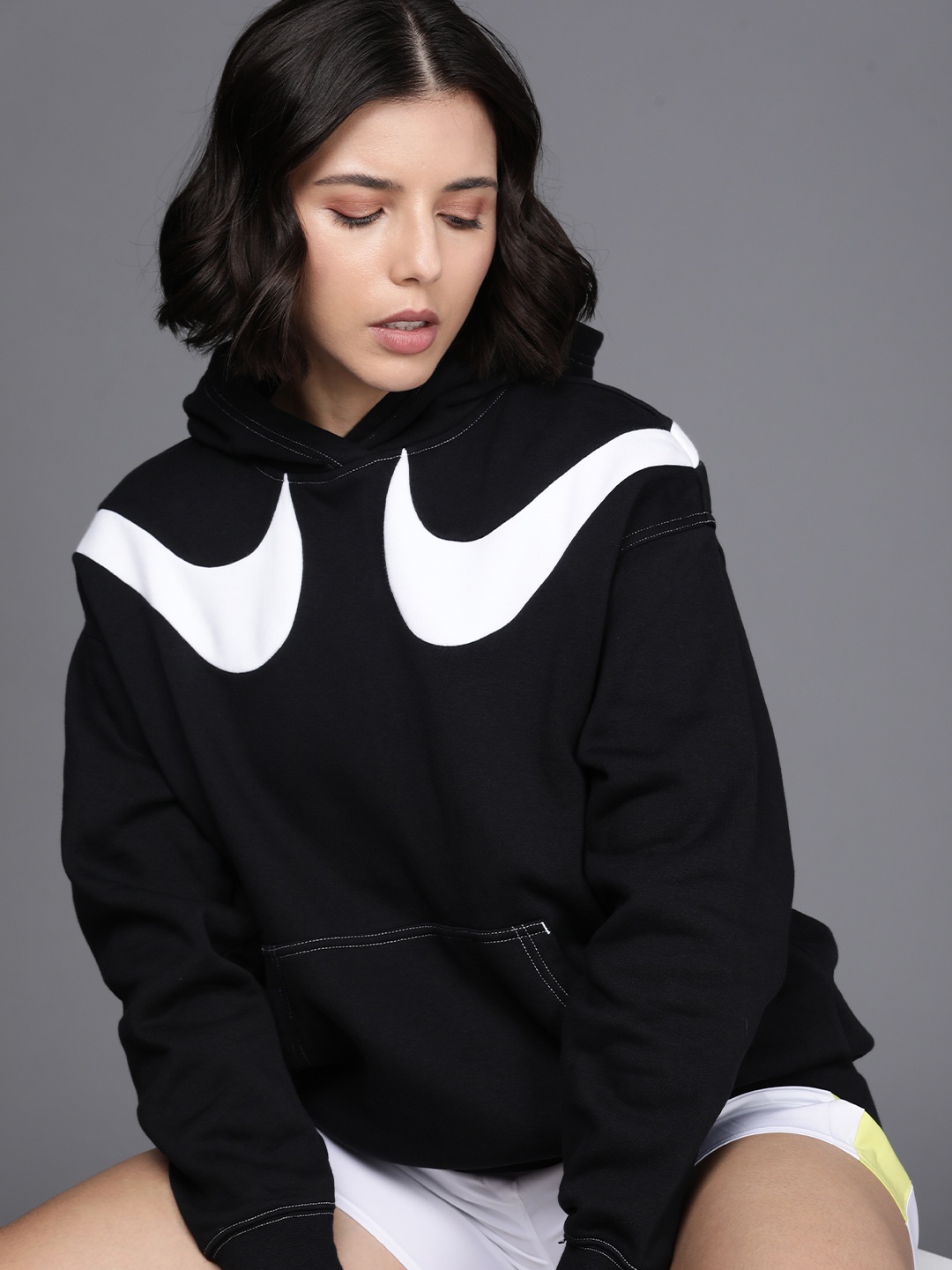 

Nike Women Black Printed Hooded Sweatshirt