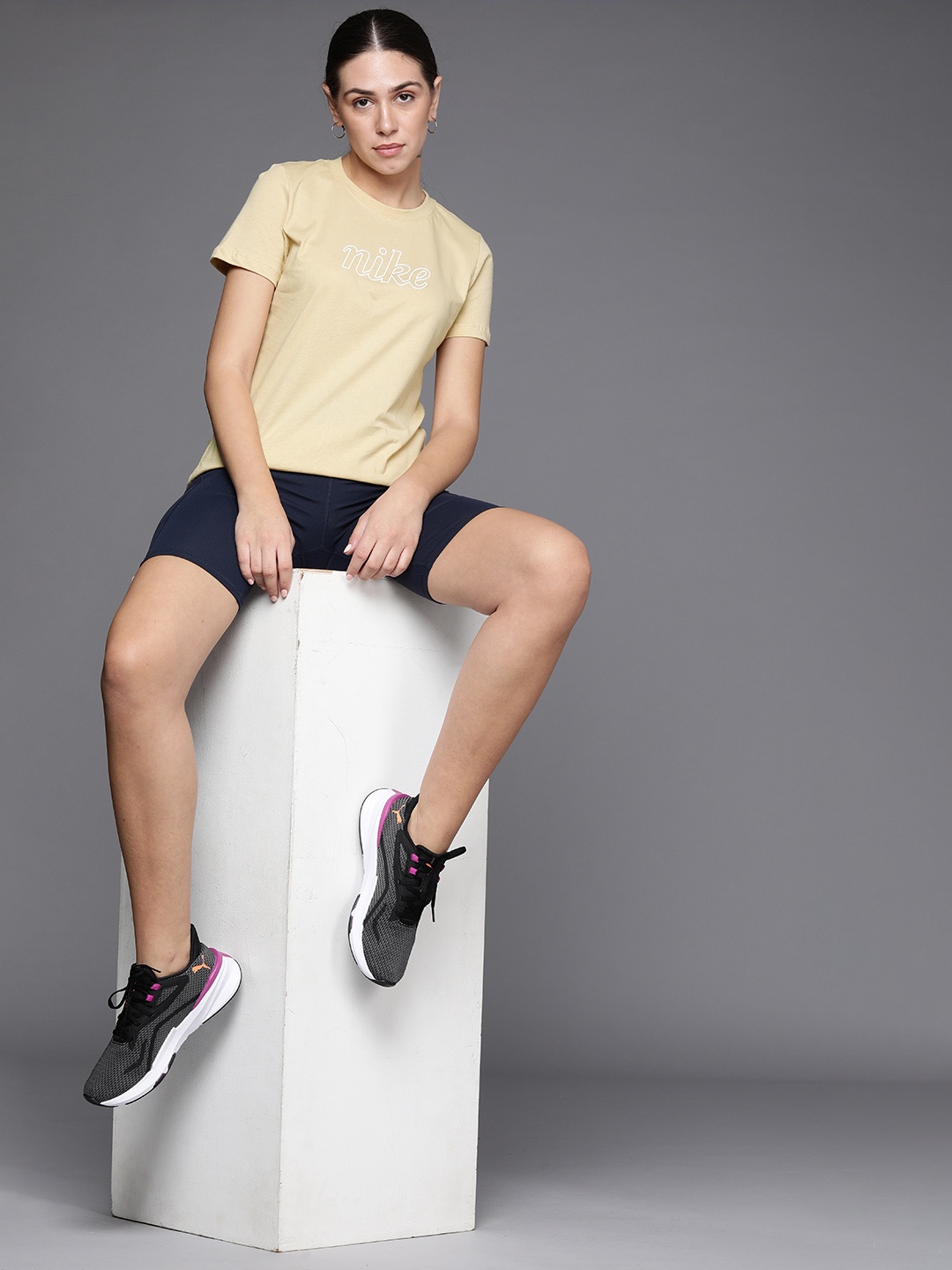 

Nike Women Beige Brand Logo Printed Pure Cotton Regular Top