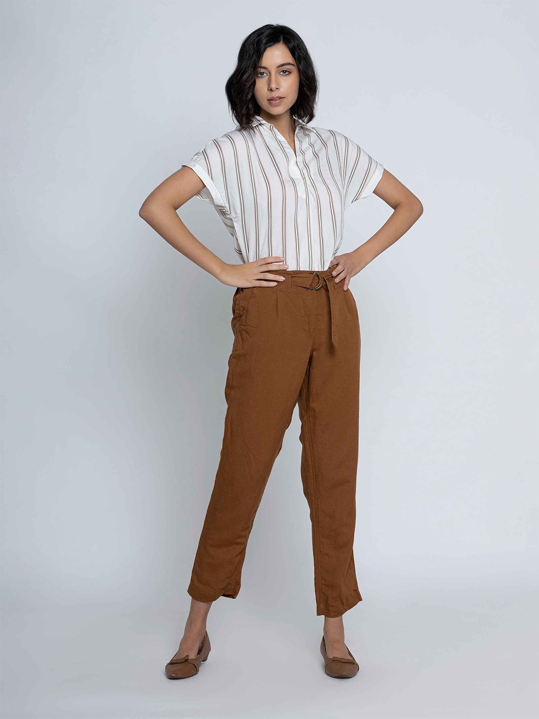

B.Copenhagen White Striped Extended Sleeves Top