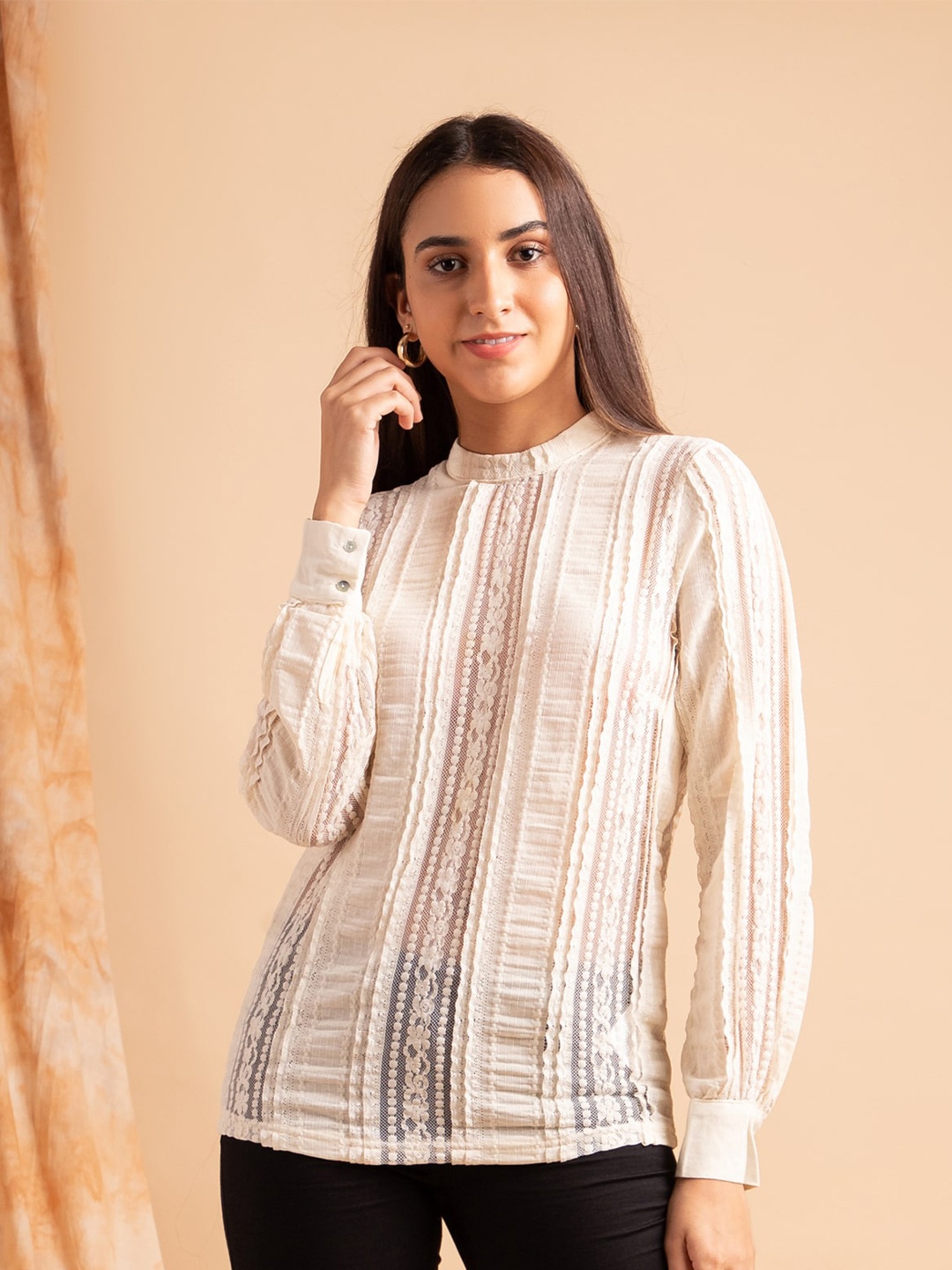 

B.Copenhagen Cream-Coloured Mandarin Collar Top