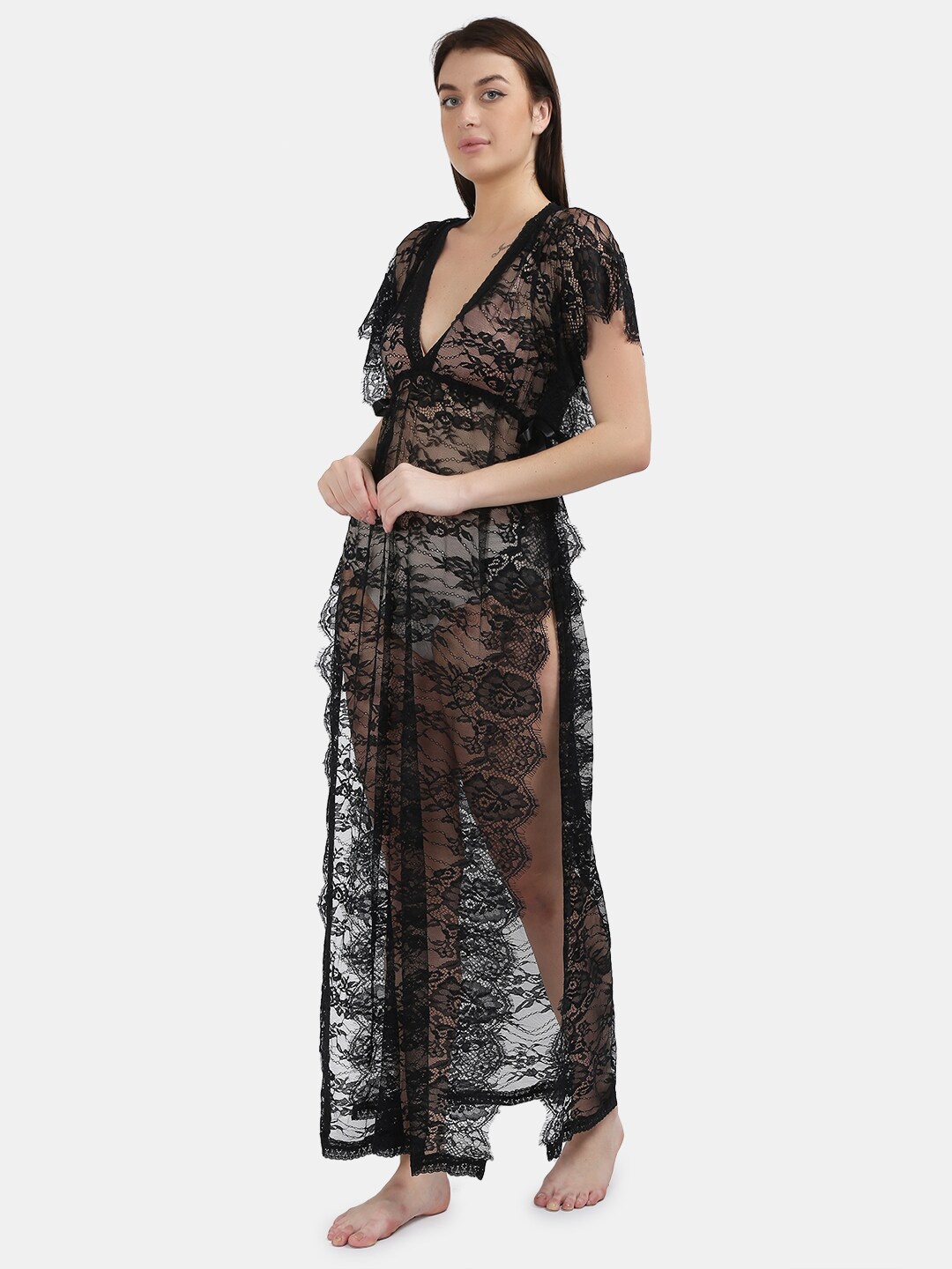 

N-Gal Black Embroidered Maxi Nightdress