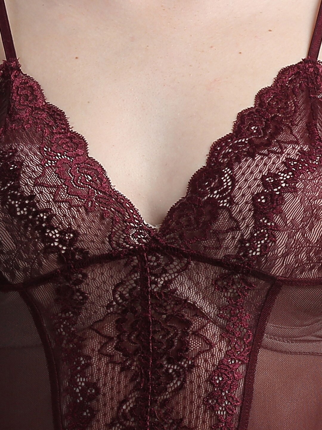 

N-Gal Burgundy Embroidered Lace Maxi Nightdress