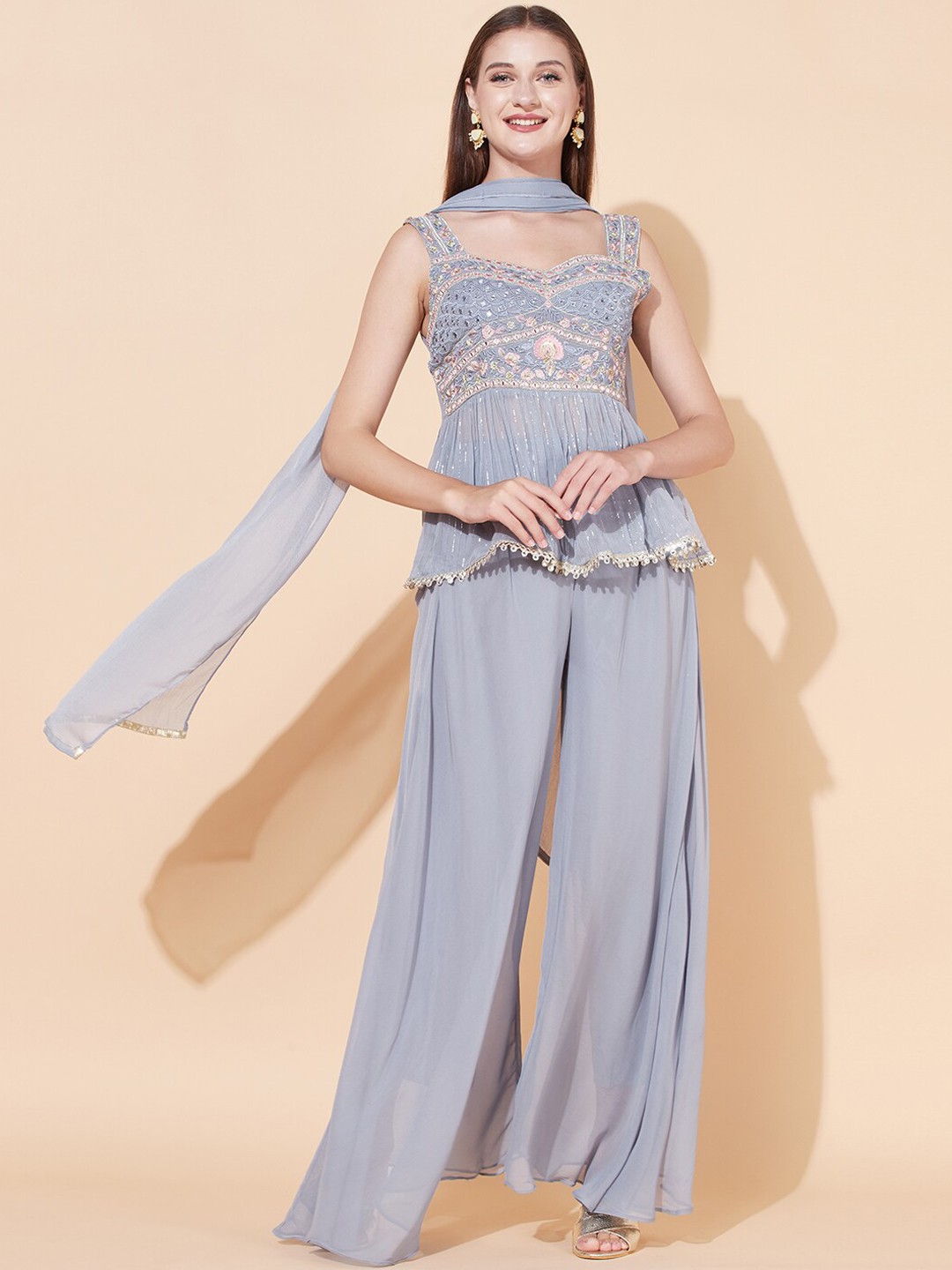 

FASHOR Women Blue Floral Embroidered Empire Kurta Set