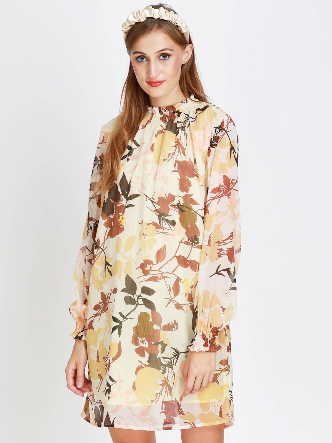 

angloindu Women Yellow Floral Chiffon Dress