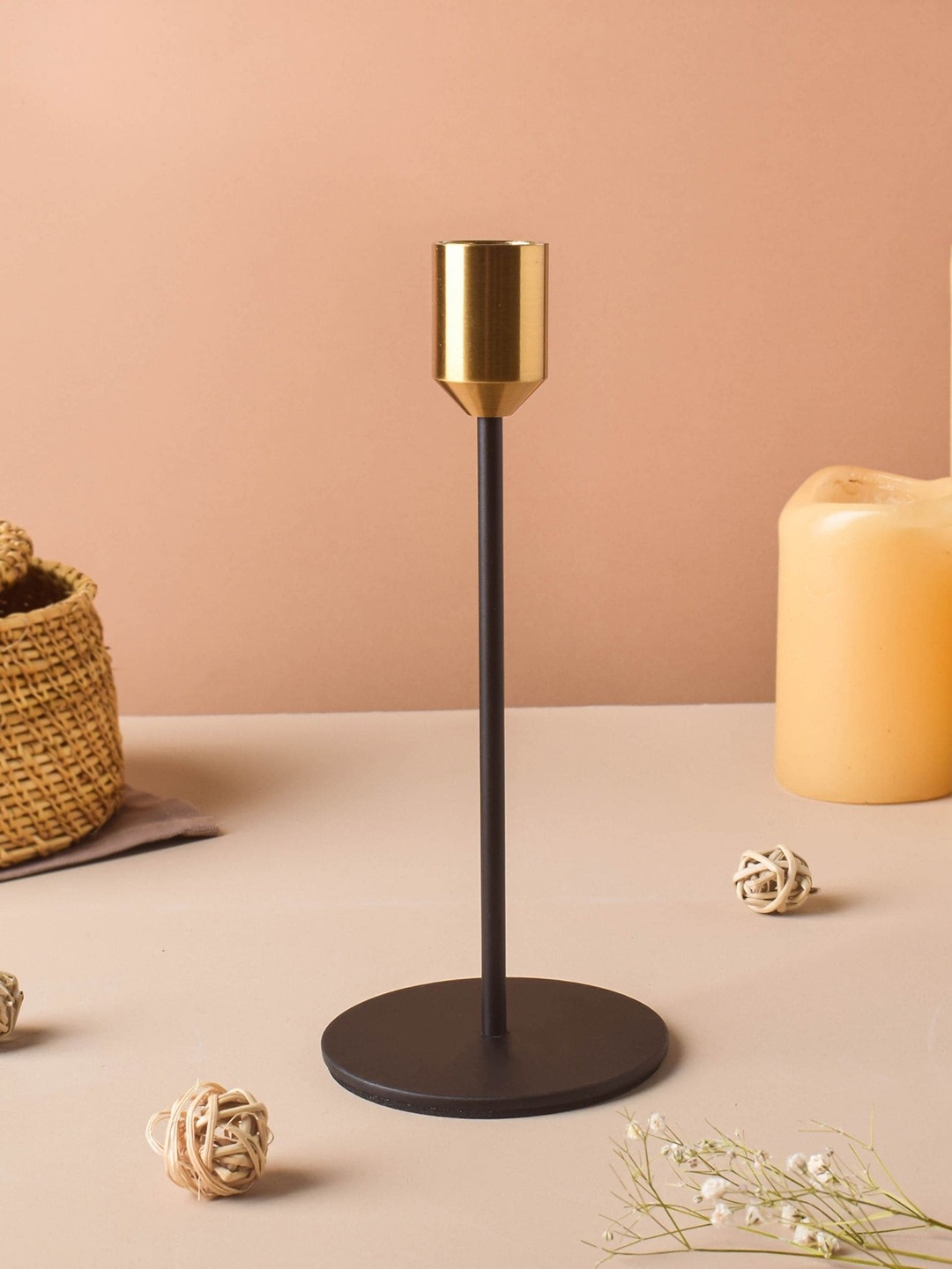 

Nestasia Black & Gold Glossy Candle Stand Large
