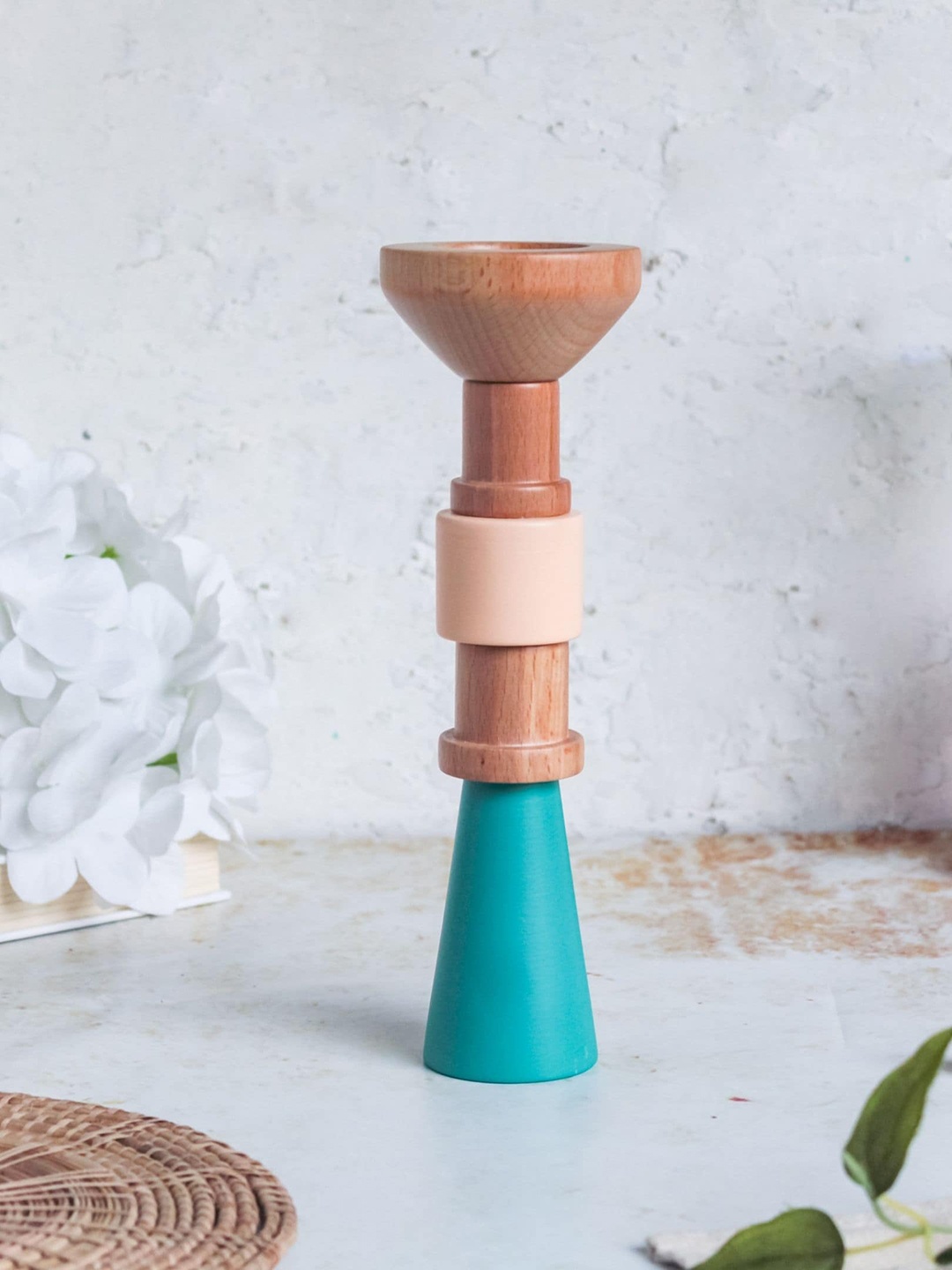 

Nestasia Pink & Blue Wooden Pillar Candle Holder