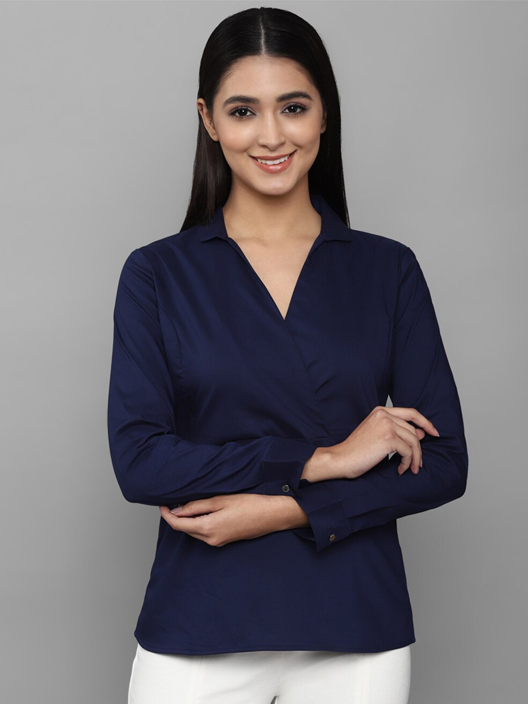 

Allen Solly Woman Navy Blue Solid Wrap Top
