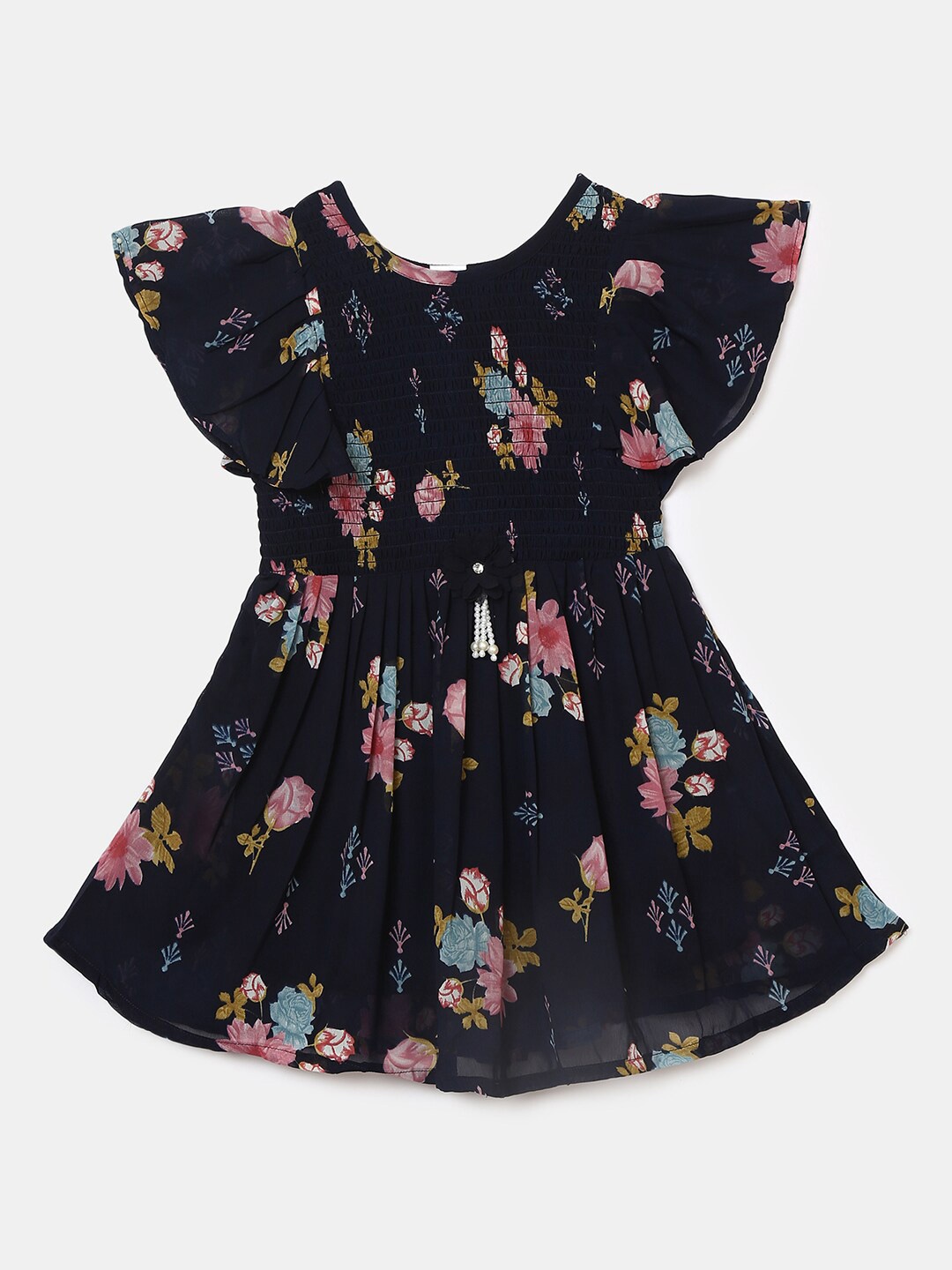 

V-Mart Navy Blue Floral Georgette Dress