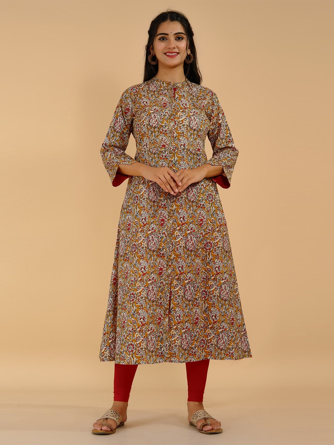 

Tetalee Women Beige & Mustard Yellow Ethnic Motifs Printed Cotton Kurta