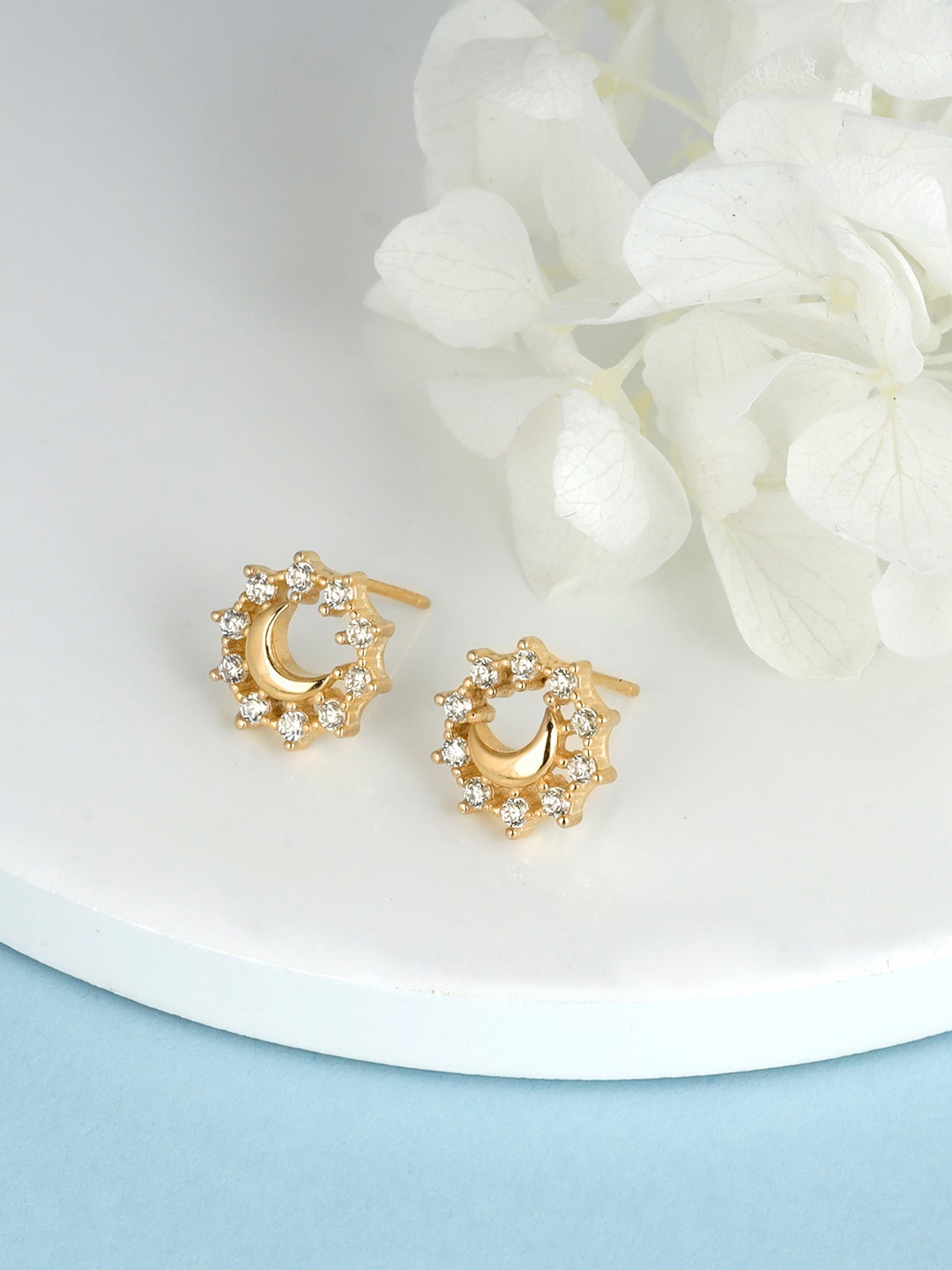 

GIVA Gold-Toned 925 Sterling Silver Golden Star Studded Crescent Moon Earrings