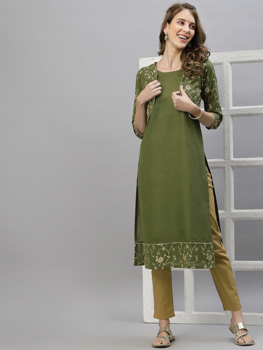 

KALINI Women Green Printed Cotton Kurta