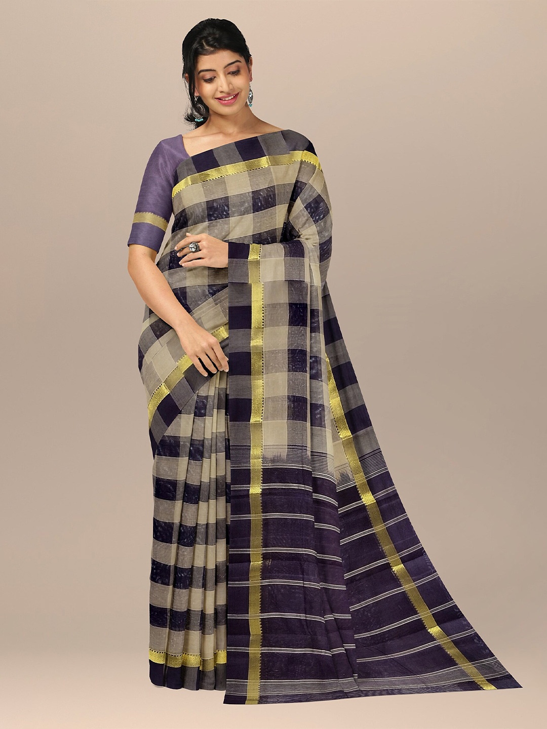 

The Chennai Silks Blue & Cream-Coloured Colourblocked Pure Cotton Fusion Kovai Saree