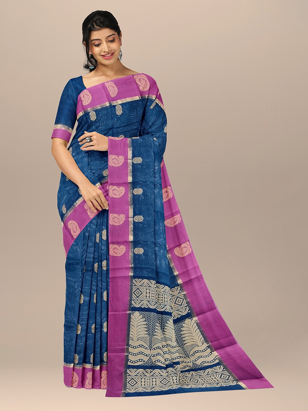 

The Chennai Silks Blue & Purple Ethnic Motifs Pure Cotton Kovai Saree
