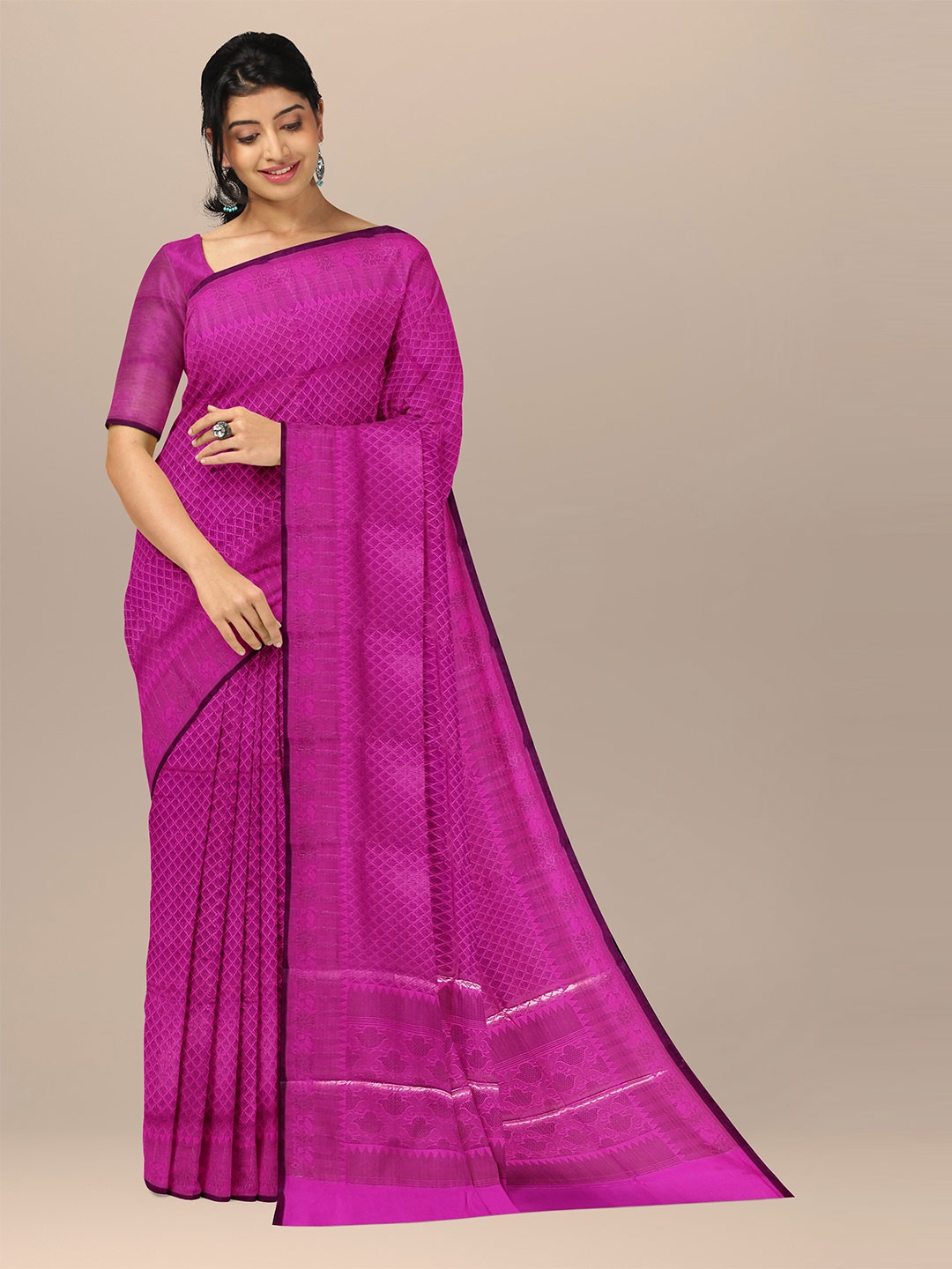 

The Chennai Silks Magenta Floral Art Silk Fusion Banarasi Saree