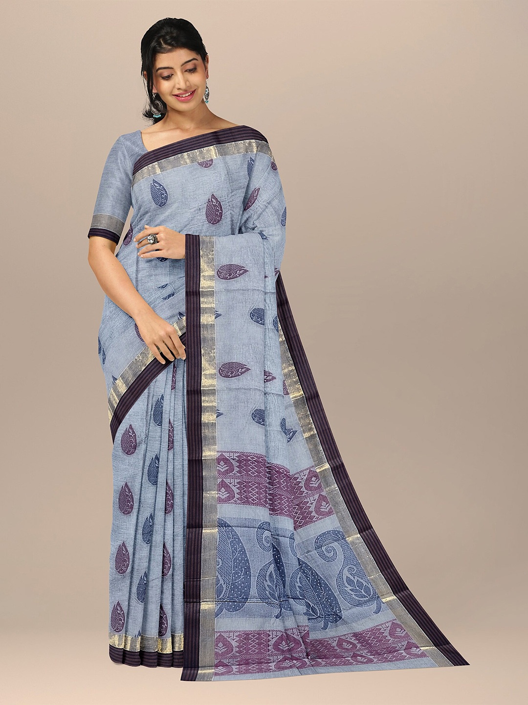 

The Chennai Silks Women Grey Ethnic Motifs Pure Cotton Fusion Kovai Saree