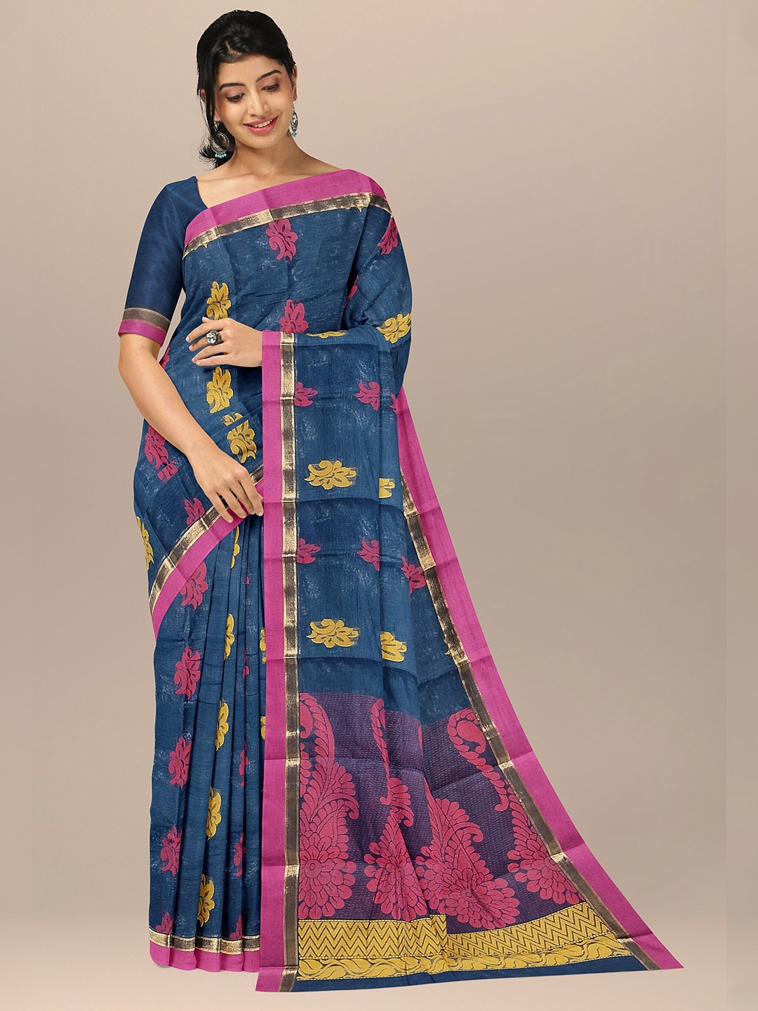 

The Chennai Silks Green & Blue Ethnic Motifs Pure Cotton Kovai Saree