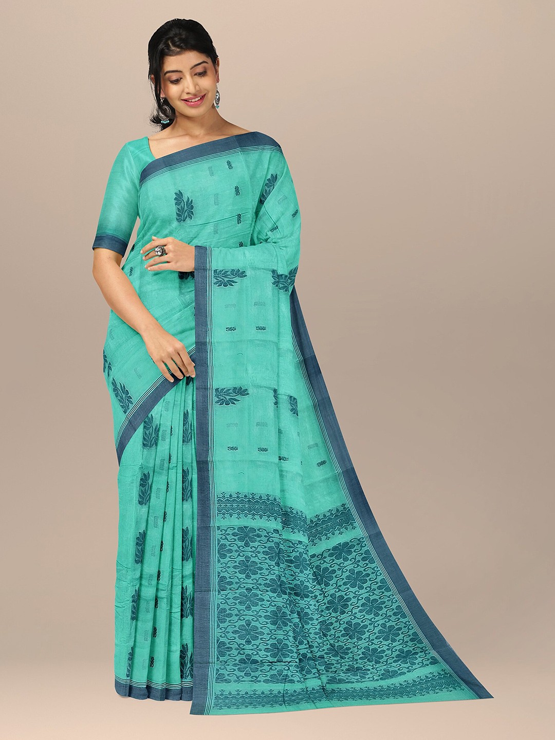 

The Chennai Silks Turquoise Blue & Blue Ethnic Motifs Pure Cotton Kovai Saree