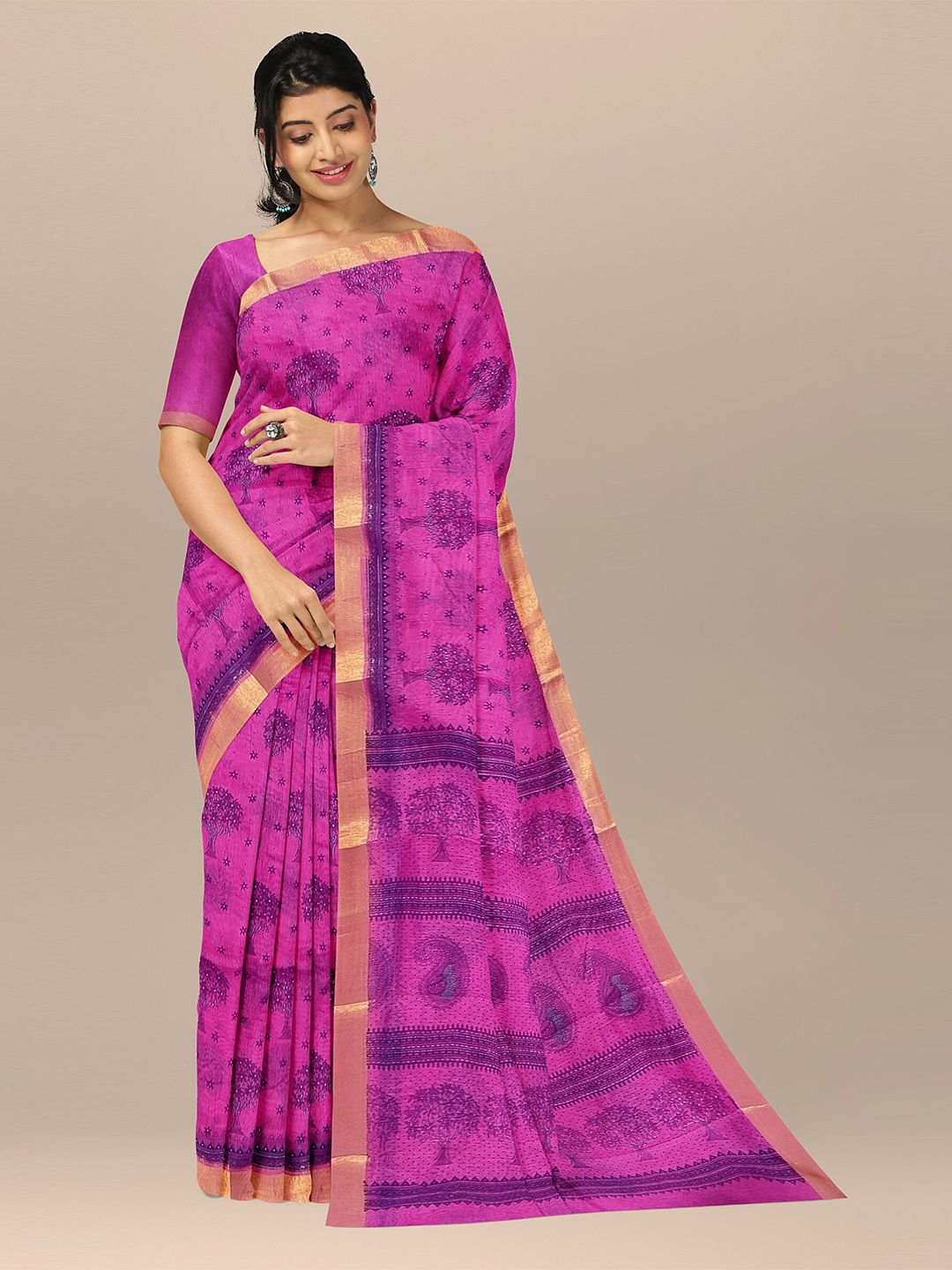 

The Chennai Silks Red Floral Zari Pure Cotton Fusion Saree