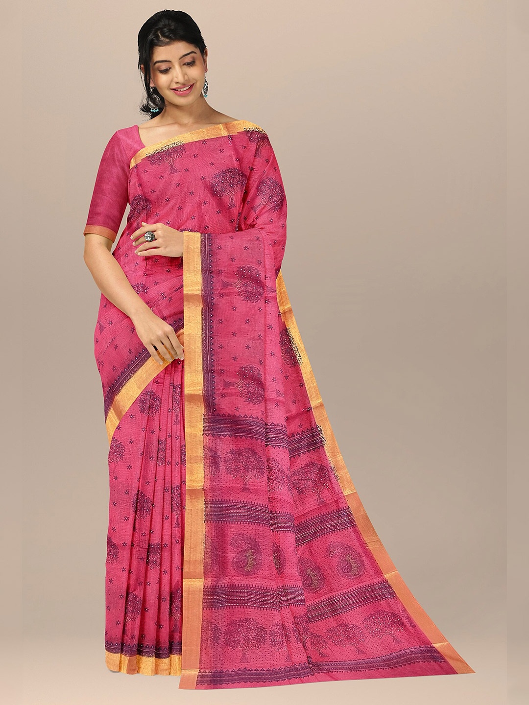 

The Chennai Silks Red Floral Zari Pure Cotton Fusion Saree