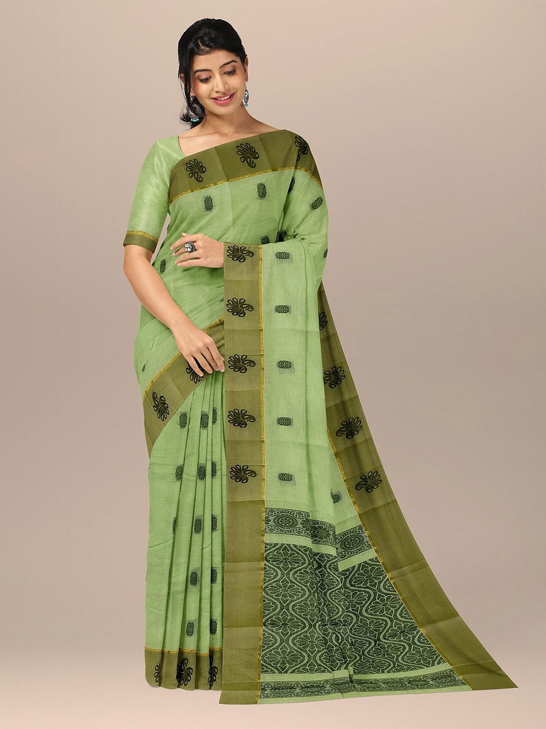 

The Chennai Silks Green & Brown Ethnic Motifs Pure Cotton Fusion Kovai Saree