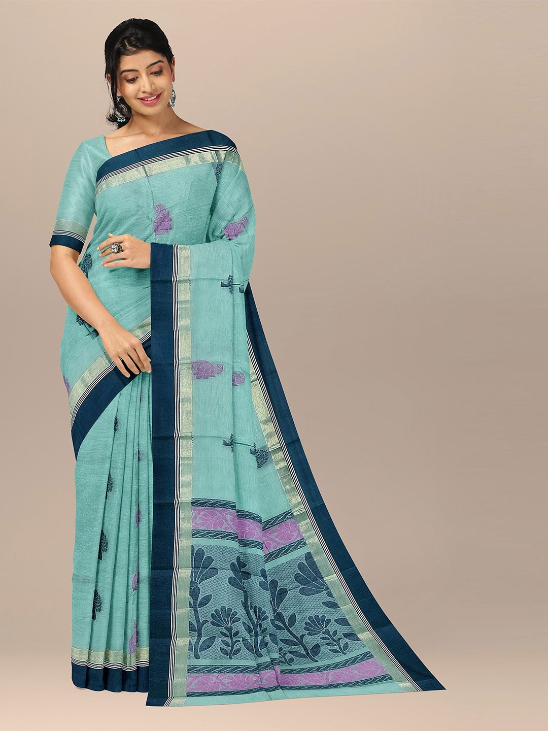 

The Chennai Silks Green & Purple Ethnic Motifs Pure Cotton Fusion Kovai Saree