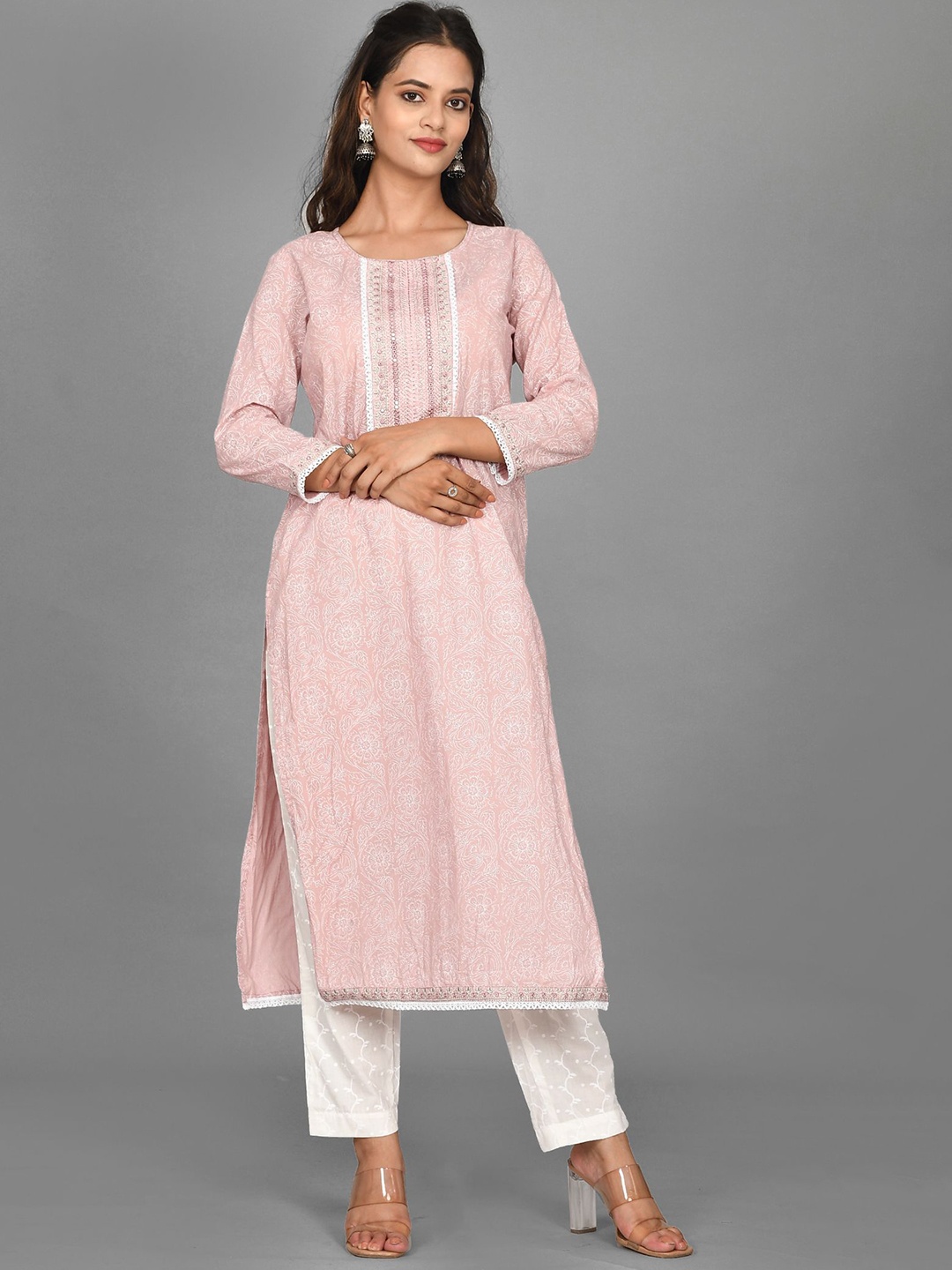 

Kesarya Women Pink Ethnic Motifs Pure Cotton Kurta with Trousers & With Dupatta