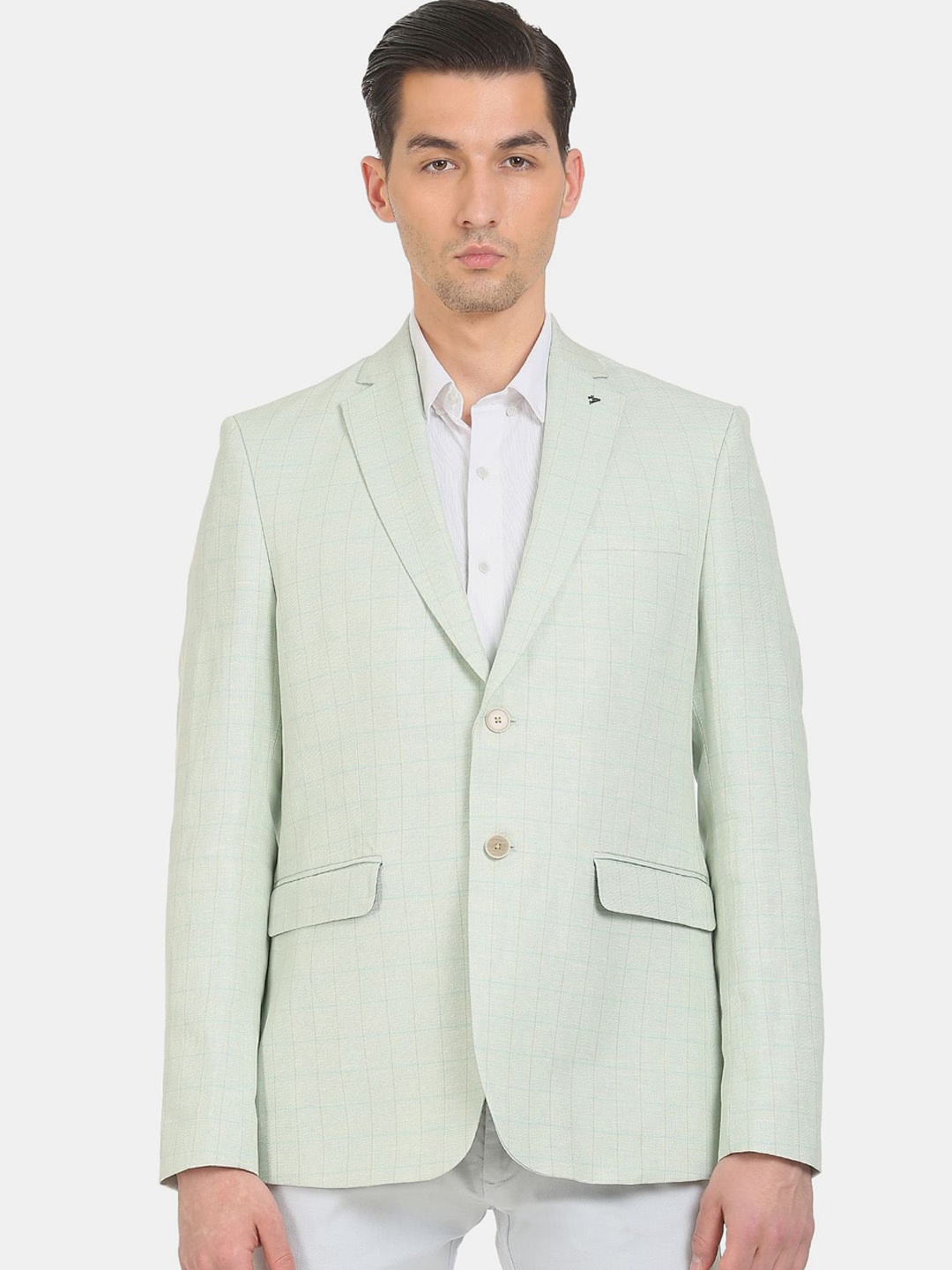 

Arrow Men Green Checked Single Breasted Formal Blazer