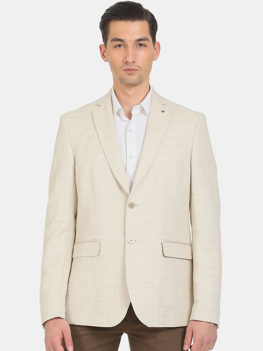 

Arrow Men Beige Checked Single-Breasted Casual Blazer
