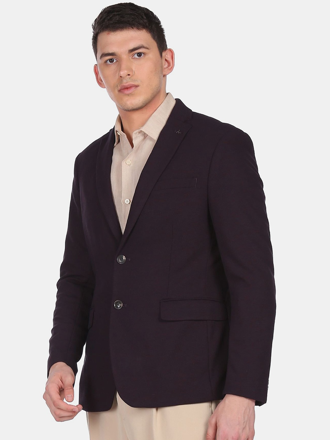 

Arrow Men Purple Self Design Slim-Fit Single Breasted Formal Blazer