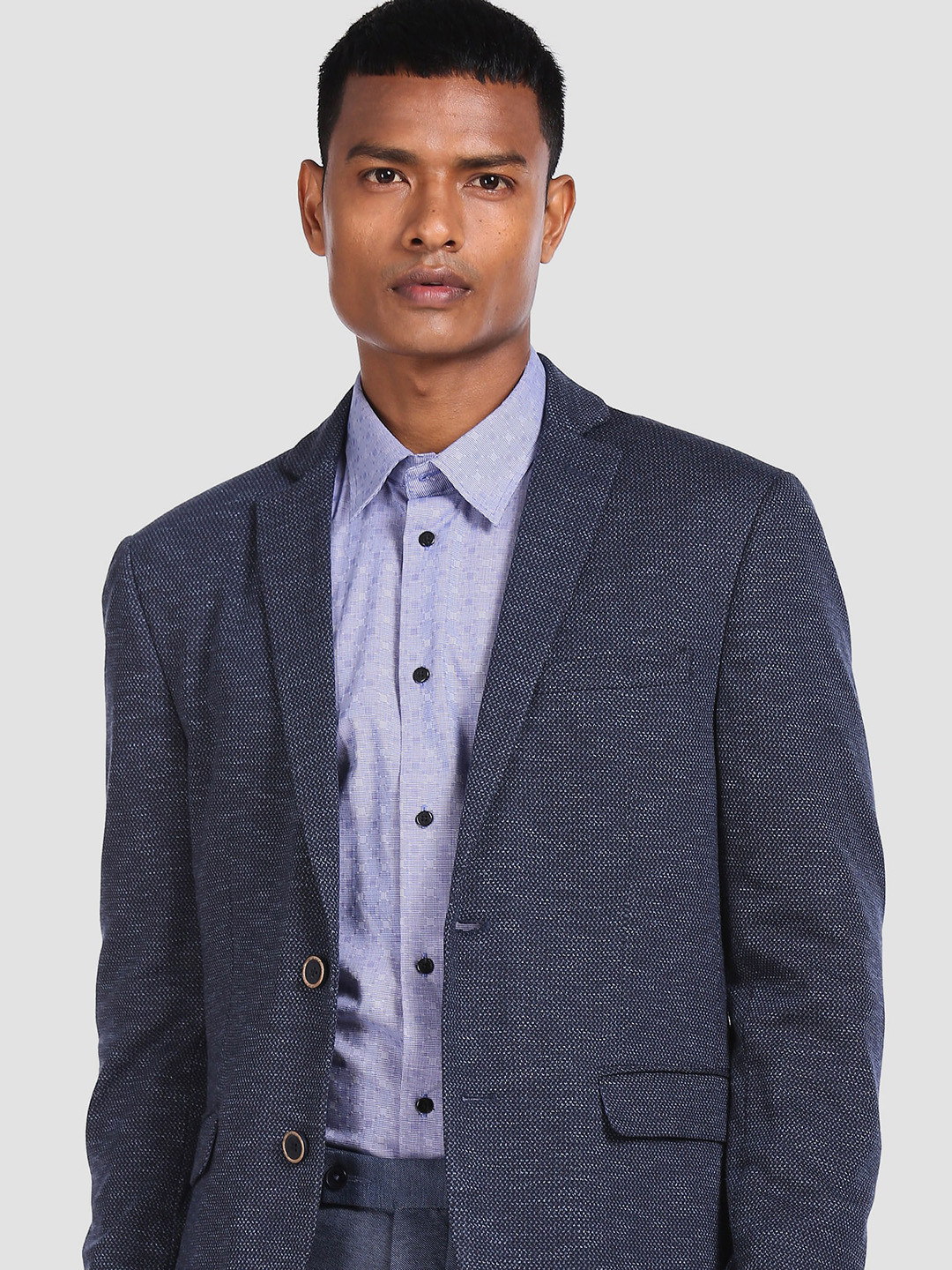 

U.S. Polo Assn. Men Blue Self Design Single Breasted Slim-Fit Blazers