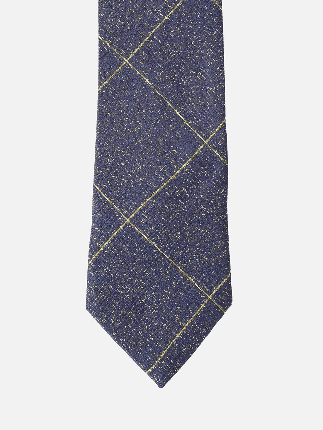 

Louis Philippe Men Blue & Gold-Toned Checked Broad Tie