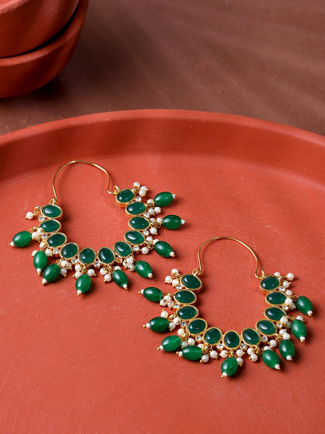 

Yellow Chimes Green & Gold-Toned Contemporary Hoop Earrings