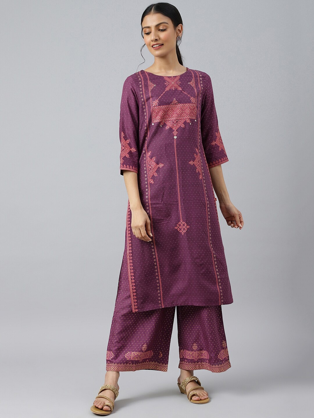 

W Women Purple Geometric Embroidered Thread Work Kurta