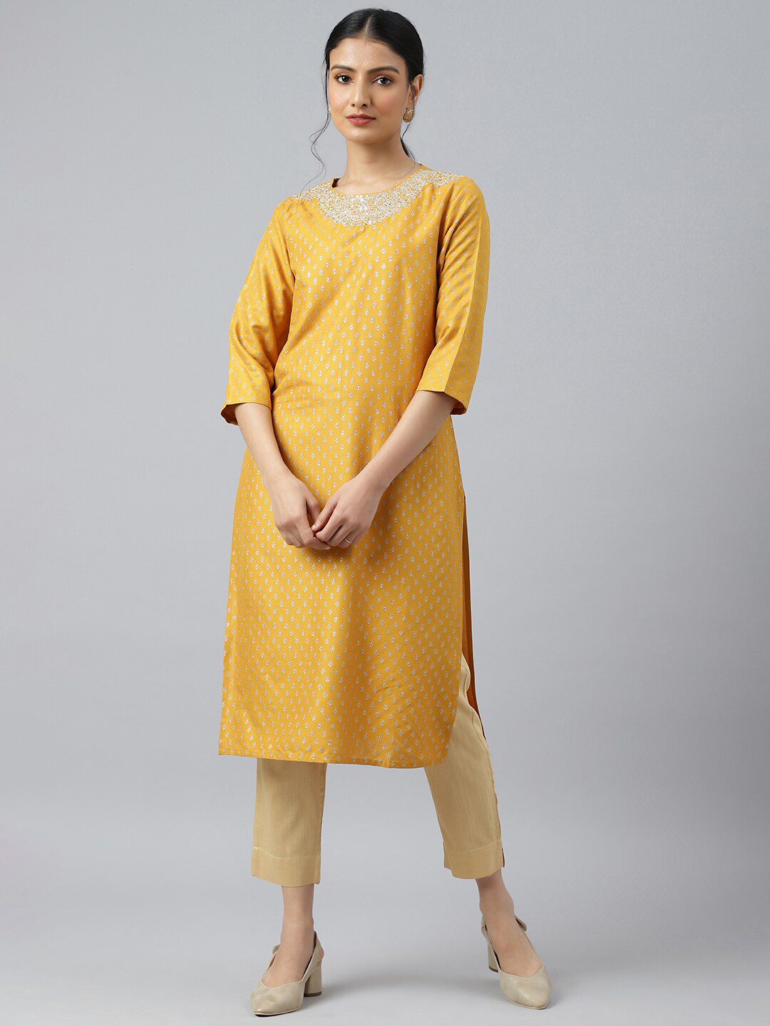 

W Women Yellow Ethnic Motifs Kurta