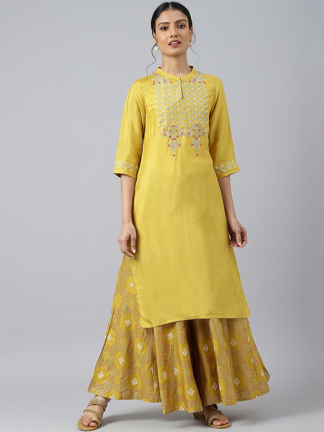 

W Women Yellow Embroidered Kurta