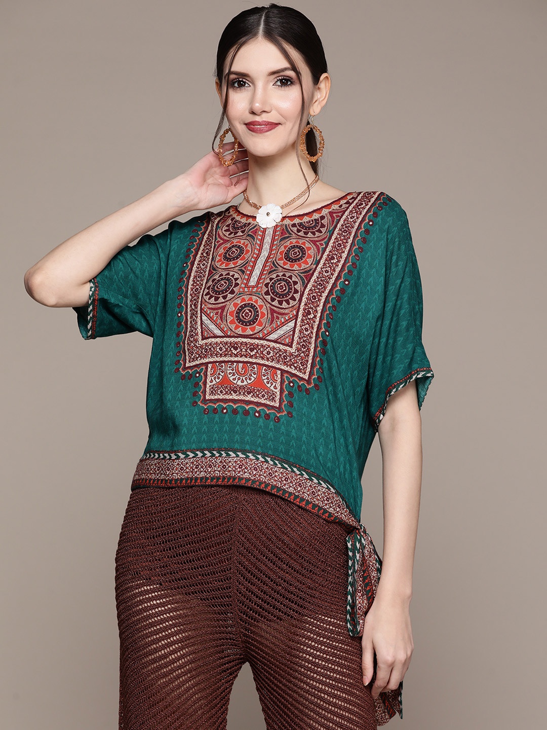 

aarke Ritu Kumar Green Print Top