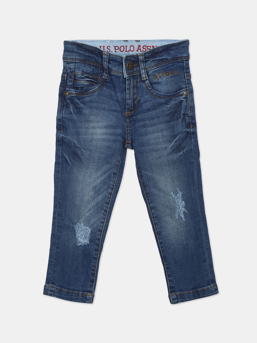 

U S Polo Assn Boys Blue Slim Fit Low Distress Light Fade Jeans
