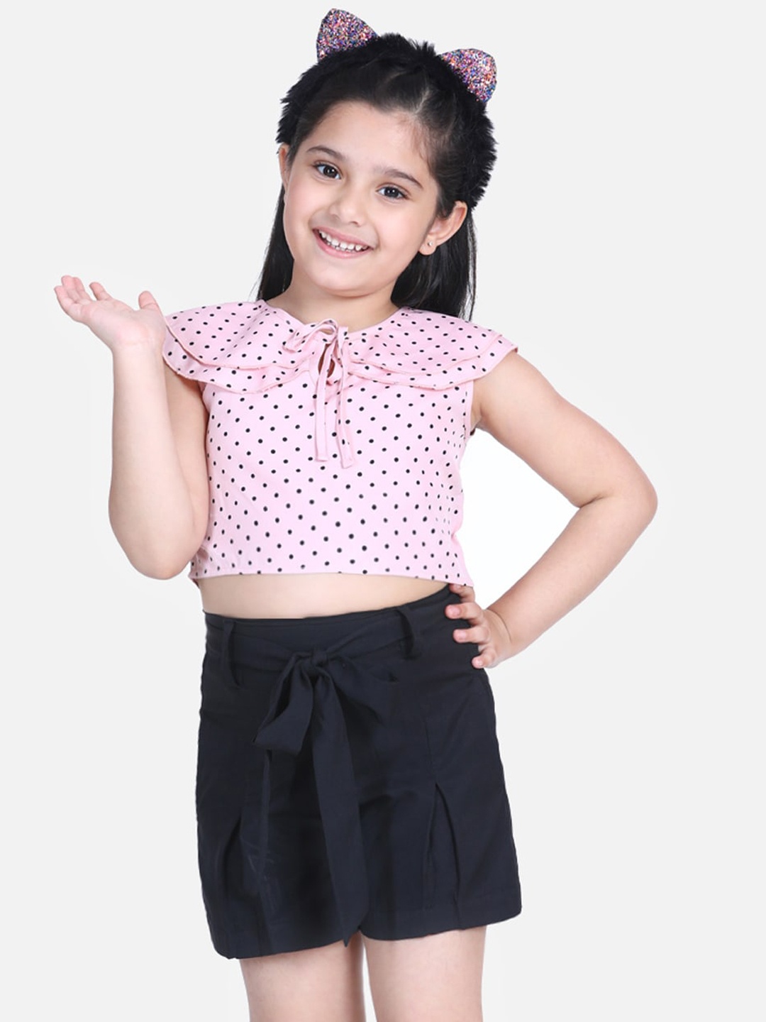 

Naughty Ninos Girls Pink & Black Printed Top With Shorts