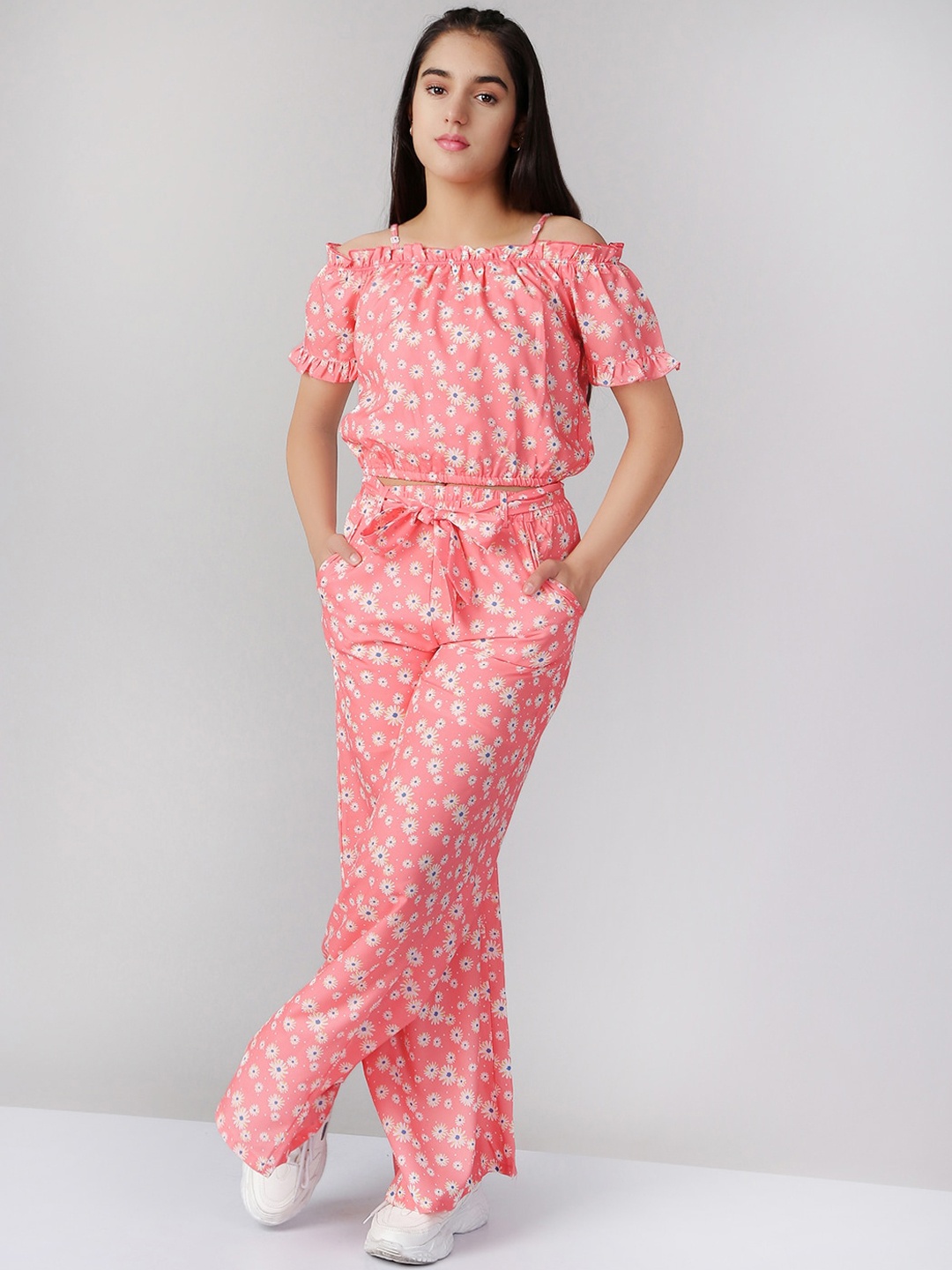 

Naughty Ninos Girls Pink & White Printed Top with Trousers