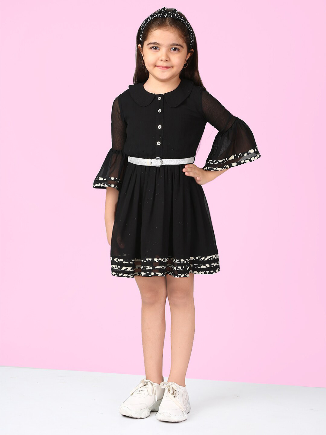 

Naughty Ninos Kids-Girls Black Solid Fit & Flare Dress