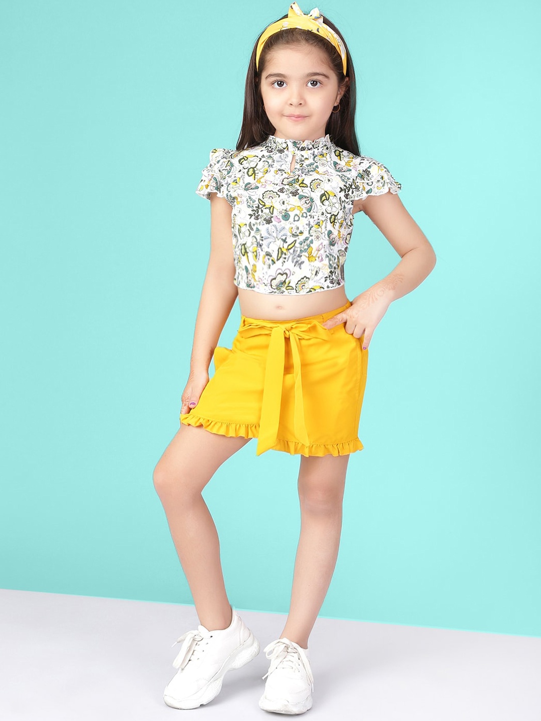 

Naughty Ninos Girls Off White & Yellow Printed Top with Shorts