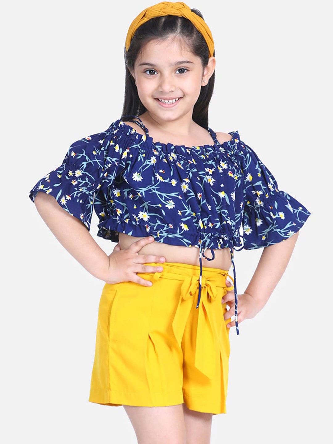 

Naughty Ninos Girls Navy Blue & Yellow Printed Top with Shorts