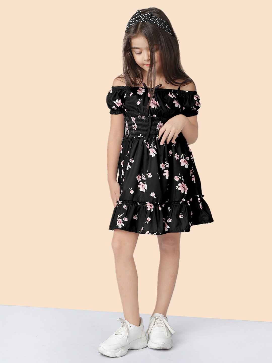 

Naughty Ninos Black Floral Off-Shoulder Dress