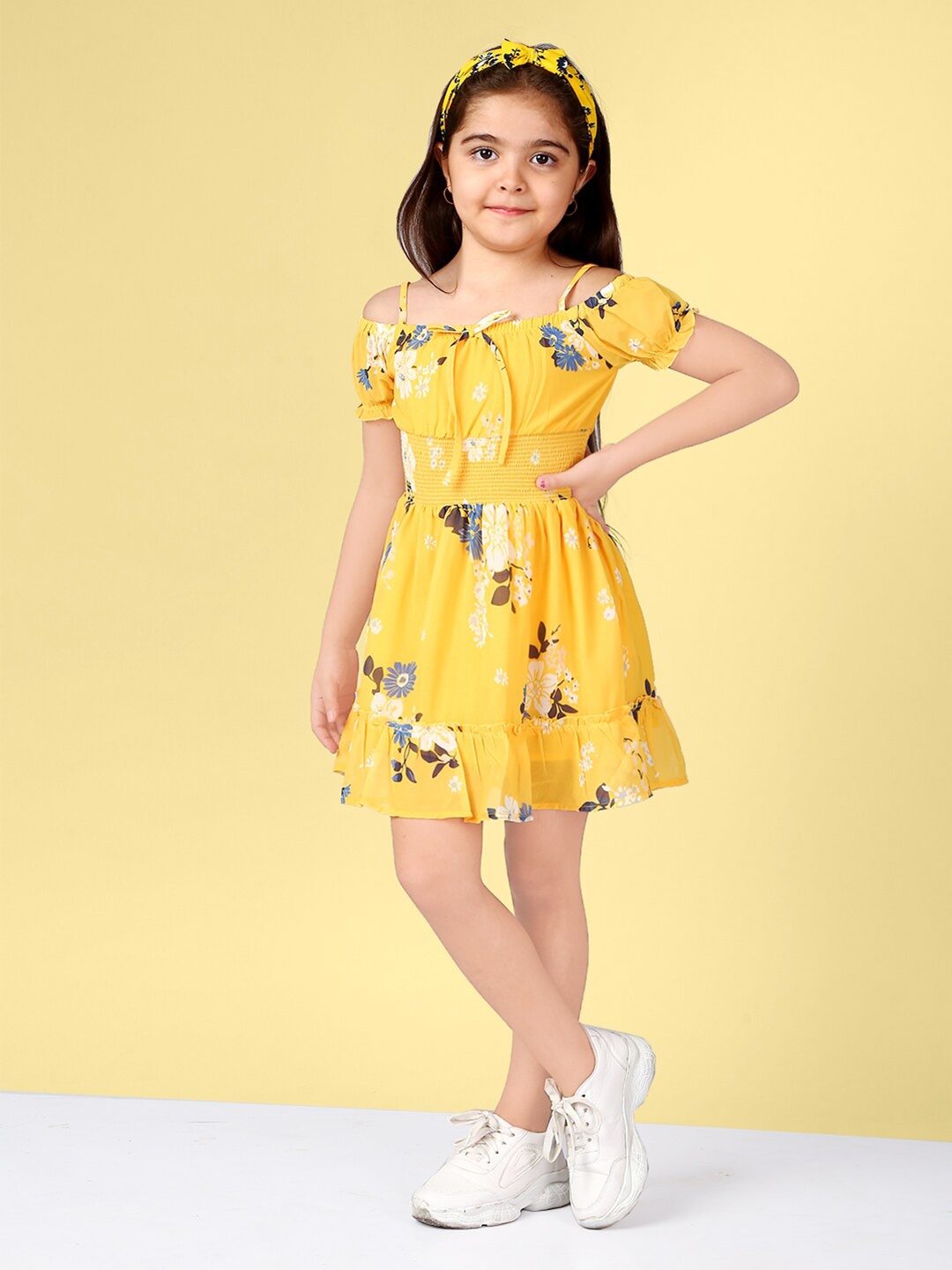 

Naughty Ninos Yellow Floral Off-Shoulder Dress
