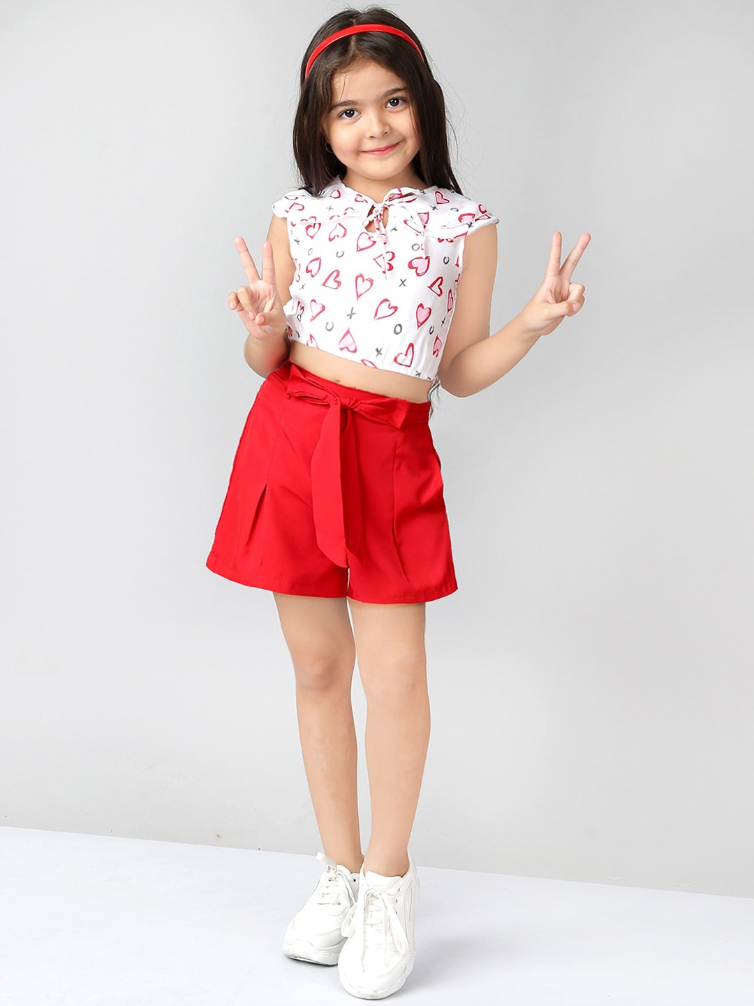 

Naughty Ninos Girls White & Red Printed Top with Shorts