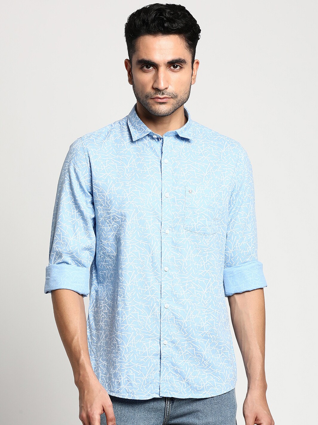 

Turtle Men Blue Slim Fit Printed Pure Cotton Casual Shirt