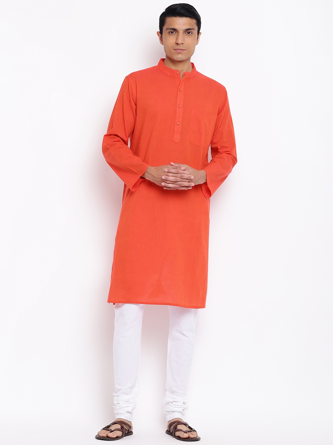 

Fabindia Men Orange Pure Cotton Solid Comfort Fit Kurta